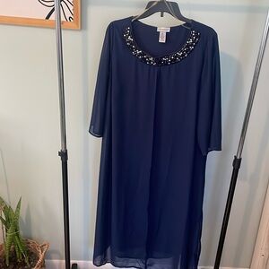 Catherines Navy Beaded Neck Chiffon Dress – Size 1X